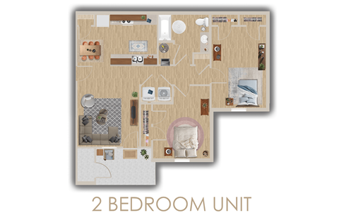 Floor plan for 2 beds, 1 bath, 915 sqft